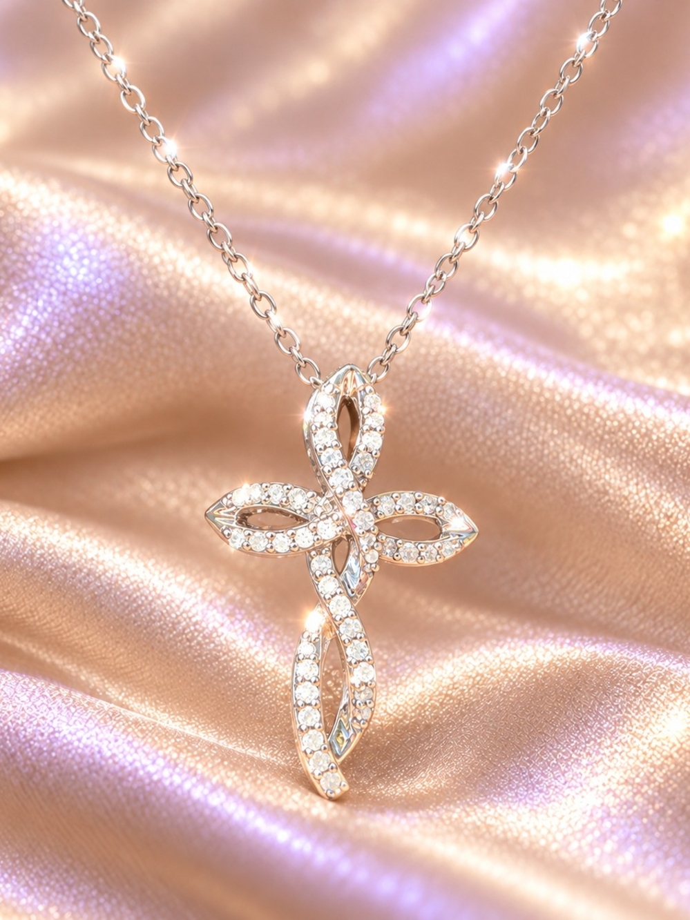 925 Sterling Silver .25 Natural Diamond Cross Necklace